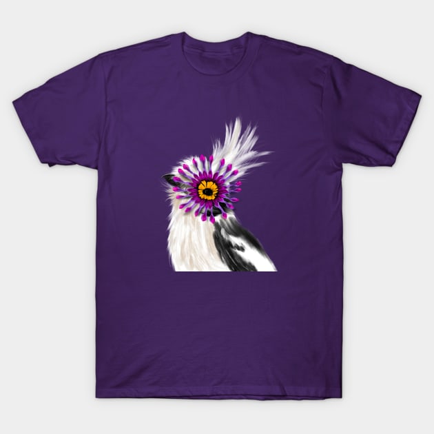 White Crested Helmetshrike + Whirligig T-Shirt by mkeeley